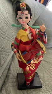 Korean Traditional Dancer Musician Doll w Janggu Drum Made in Korea 10” Fabric - Picture 1 of 8