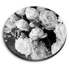 Round MDF Magnets - BW - White Rose Flowers Roses Love #43761