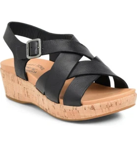 NIB Kork-Ease Womens Caroleigh Ankle Strap Wedge Leather Sandal US 10/42 Black - Picture 1 of 12