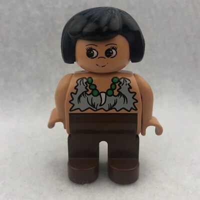 LEGO 4555pb145 Duplo Figure, Female, Brown Legs, Tooth Necklace Pattern - Image 1 of 4