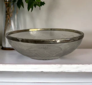 Antique Heisey Glass Bowl w Etched Grape & Leave Design. Art Nouveau. Silver Rim - Picture 1 of 10