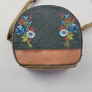 Mona B Flower Embroidered Canvas Handbag Adjustable Strap Gray - Picture 1 of 7