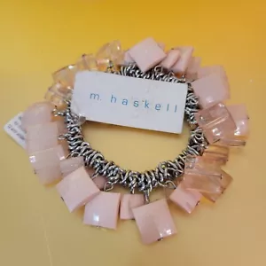 Bracelace M.Haskell New W Tags,Pink Acrylic Faceted Square Beaded Stretch Vtg - Picture 1 of 11