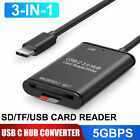 USB 3.0 Type C To SD/TF Card Reader Adapter USB C 3 in 1 Hub Converter Up 5Gbps