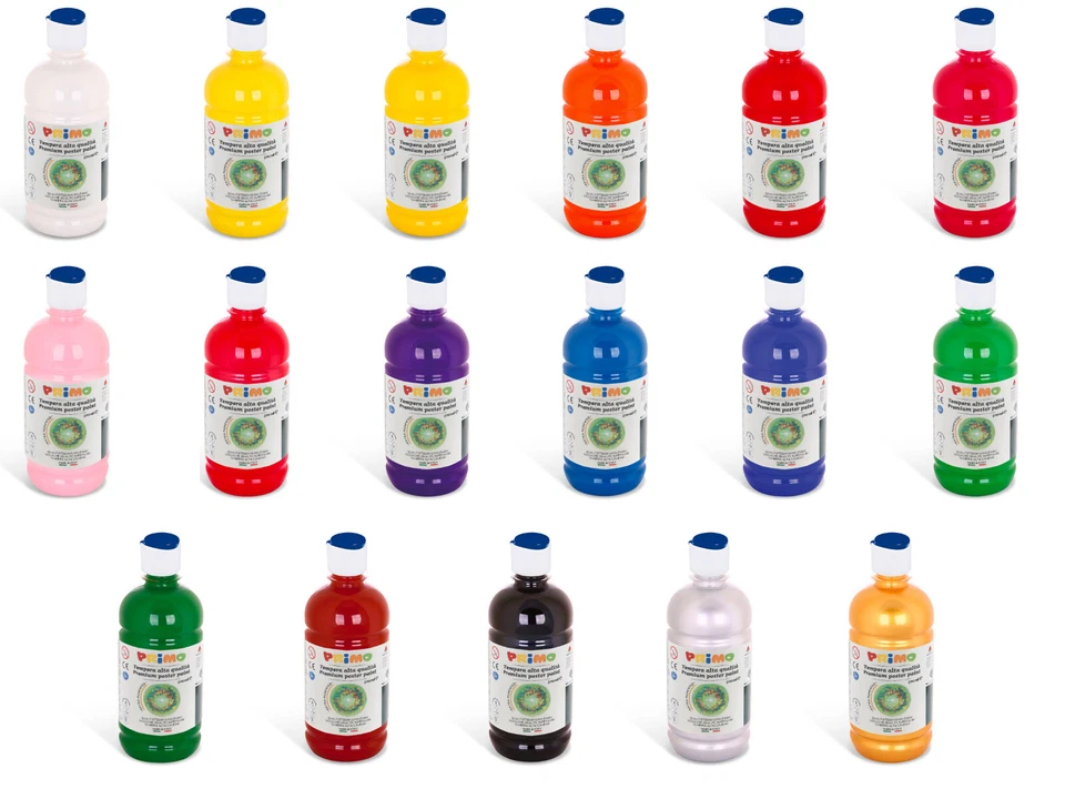 Primo Premium Qualitätsschulmalfarbe Temperafarbe 500ml in vielen Einzelfarben