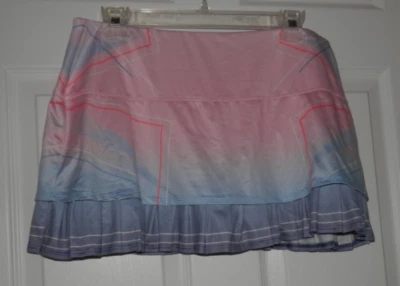 Falda/falda corta tenis K-Swiss rosa/azul a rayas tiro medio plisada con volantes L (CA) Foto 1 de 4
