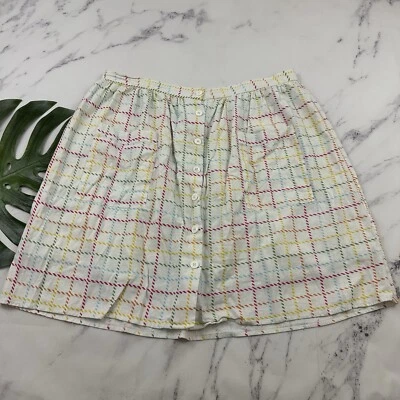 Modcloth A-Line Retro Skirt Size 18 White Rainbow Plaid Button Front Pockets - Image 1 of 4