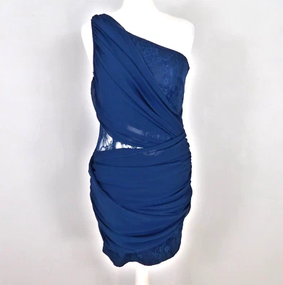 Vestido Lipsy Azul Marino Un Hombro Talla 10 Encaje Acanalado Transparente Foto 1 de 4