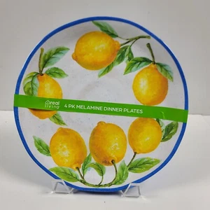 Real Living Melamine 11 inch Dinner Plates ~ Capri Lemon ~ Set of 4 - Picture 1 of 8