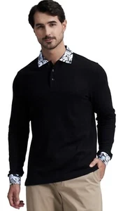 VEBOON Men's Long Sleeve Casual Polo Shirts Hawaiian Print Fashion Polo-M Size - Picture 1 of 5