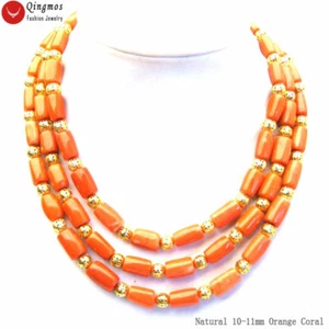 "Collar de coral naranja natural de 10-11 mm de grosor 3 hebras 18-20" - Imagen 1 de 11
