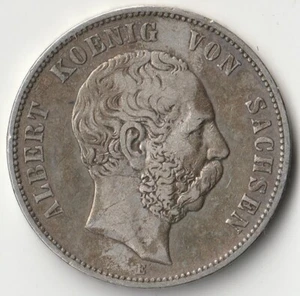 MDS DEUTSCHES REICH KAISERREICH SACHSEN FÜNF 5 MARK 1876 E "ALBERT", SILBER #O - Picture 1 of 2