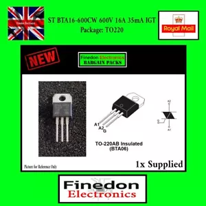 ST BTA16-600CW BTA16-600 6A 600V General Purpose Triac TO-220 Isolated Tab - Picture 1 of 3