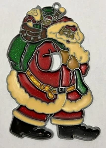 Vintage Weihnachtsmann Buntglas Weihnachtsschmuck mit Spielzeugbeutel Sonnenfänger - Bild 1 von 2