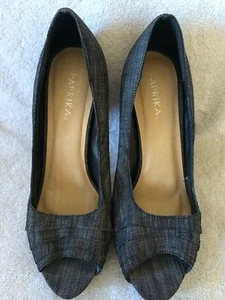 PAPRIKA Gray Peep Toe High Heel Canvas Women’s Stilettos Shoe Size 9 - Picture 1 of 4