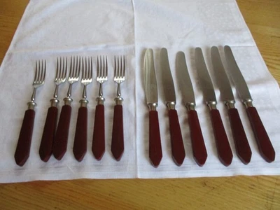 A.Schüssler Solingen  Art Deco Besteck Menübesteck Messer Gabel mit Bakelitgriff - Bild 1 von 4