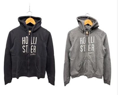 Hollister Sudadera con Capucha Cremallera Para Mujer Grande Negra Gris Surf Gráfico Logo Lote de 2 Foto 1 de 4