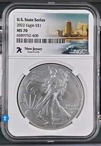 2022 American Silver Eagle - NGC MS70 - 7K New Jersey - Picture 1 of 2
