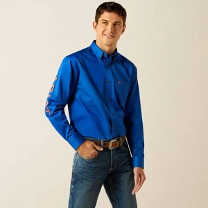Ariat Men's Team Blue & Orange Logo Twill Classic Fit Button Down Shirt 10059136 - Picture 1 of 5