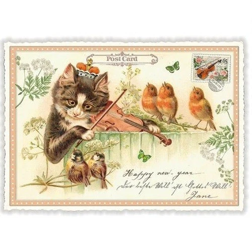 Carte postale chat pailleté de fabrication allemande, chaton musical, 10,5 x ... - Photo 1/1
