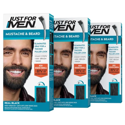 Paquete de 3 color de cabello Just For Men bigote y barba negro azabache real M 55 marrón oscuro Foto 1 de 4