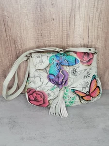 Anushka Leather Handbag Shoulder Purse Bag Hand-Painted Roses Butterflies EUC! - Picture 1 of 14