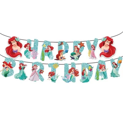 Little Mermaid Banner Birthday Party Bunting Disney Princess Decoration Garland - Image 1 of 4