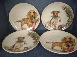 Set of 4 ~ Southern Living Christmas ~ 8½" DOG / PUPPY PLATES ~ “Southern Tails” - Picture 1 of 6