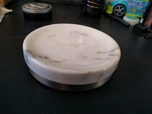White Gray Swirl Marble Top With Silver Base Soap Dish - Picture 1 of 8
