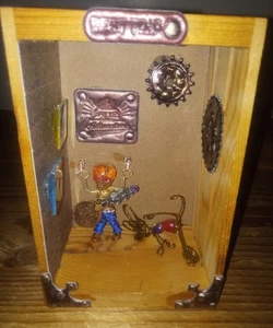 Miniature Middle Finger Skeleton Steampunk Diorama - Picture 1 of 3