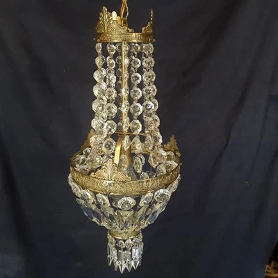 Lustre Montgolfière  Pampilles  1  Lumière REFAIT A NEUF - Photo 1/4