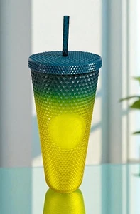 Vaso con tachuelas Starbucks 2023 Ombre verde limón amarillo, 24 oz, Venti, SB2023GY - Imagen 1 de 7