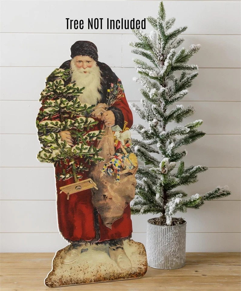 Figura de pie vintage estilo primitivo ANTIGUO ÁRBOL DE NAVIDAD DE SANTA 29" de alto Foto 1 de 1