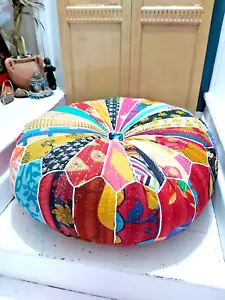 INDIAN HANDMADE VINTAGE FABRIC KANTHA POUFFE - Picture 1 of 19
