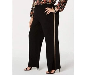 NY Collection Womens Plus 1XP Black with Gold Metallic Stripe Pants NWT AN12 - Picture 1 of 4