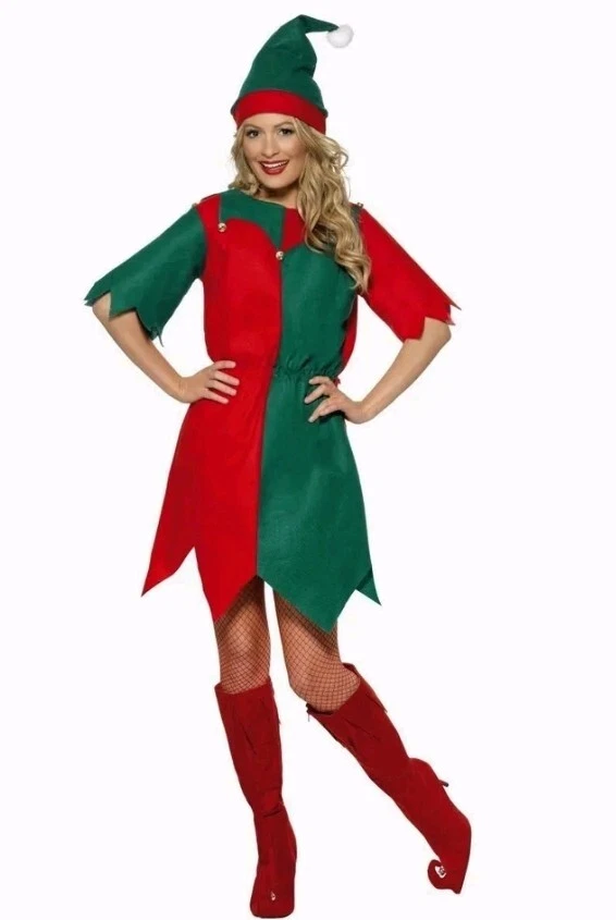 Womens Smiffy's Elf Costume, Dress & Hat, Size M - Image 1 of 1