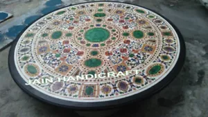 52" Black Marble dining Coffee Table Top Inlay Mosaic antique green malachite - Picture 1 of 4