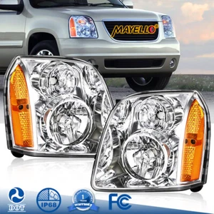 Headlight Assembly For 2007-2014 GMC Yukon XL 1500 2500 Denali Chrome Housing - Picture 1 of 15