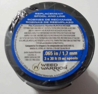 Paquete de 3 Weed Warrior - Línea de recortadora de carrete de cartucho de 0,065" x 30' - Envío combinado Foto 1 de 2