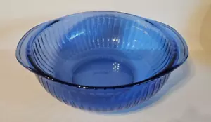 Pyrex Cobalt Blue Glass Ribbed Mixing Bowl 2 Quart With Handles Vintage 0-24S - Picture 1 of 5