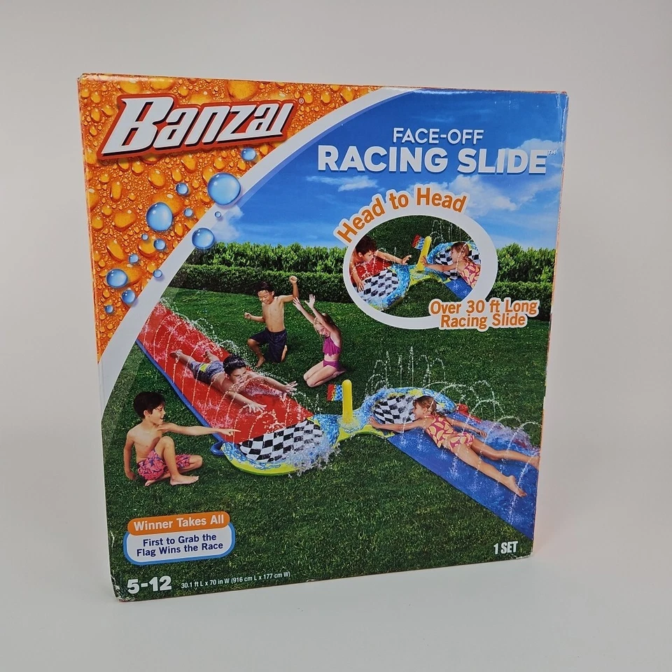 BANZAI Face-Off 30 Foot Head To Head Racing Water Slide Brand