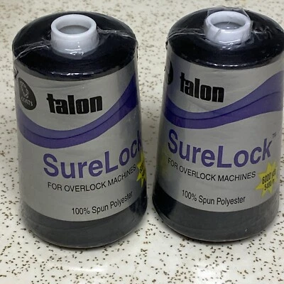 Lot Of 2 Coats & Clark SureLock Overlock Polyester Thread 6000 Yards Each Black - Image 1 of 3