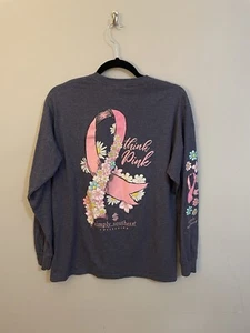 SIMPLY SOUTHERN Adult Medium Blue Cotton T-SHIRT Breast Cancer Awareness - Picture 1 of 5