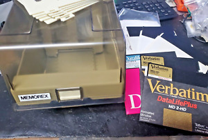 Vintage Memorex 5.25" Floppy Disk Storage Case + 6 Blank disks DD/HD IBM etc