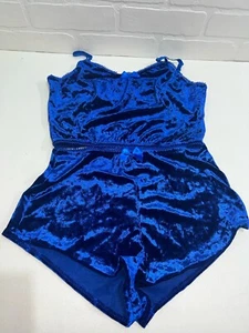 NEW! 2 Piece Crushed Velvet Style Cami Top + Matching Shorts Size SMALL BLUE - Picture 1 of 3