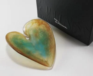 DAUM LOV'ORCHID ORANGE/GREEN PATE DE VERRE CRYSTAL GLASS LEAF FIGURINE BOWL DISH - Picture 1 of 9