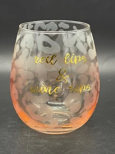 pink with white, frosted leopard print stemless wine glass, gold writing - Picture 1 of 7