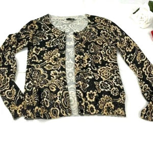 Talbots Women's Petite Size P Cardigan Black Gold Sparkle Shimmer Button Front - Picture 1 of 8
