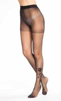 Sexy Damen Feinstrumpfhose mit Blumenmuster Schwarz 34/36/38 #AC1131 - Bild 1 von 3