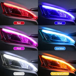 2X Slim Sequential Flexible Amber LED DRL Turn Signal Strip Light Headlight 60cm - Foto 1 di 21